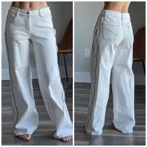 Sasha Therese Cairo Jeans In White, Size Small, Wide Leg Mid Rise Jeans